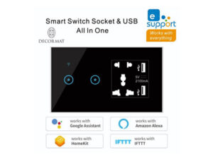 Smart Switch Socket & USB All In One 2 ปุ่ม สีดำ